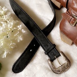 Black Leather Floral Printed Western Belt